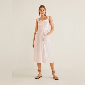 Mango Stripped Linen Dress XS Light Pink